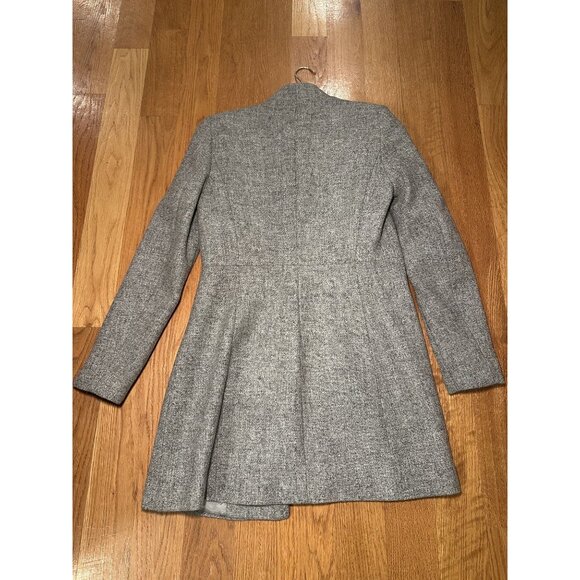 ZARA Structured Long Blazer 100% Wool Gray Size XS – Snap Button Tailored Coat J - Picture 3 of 8